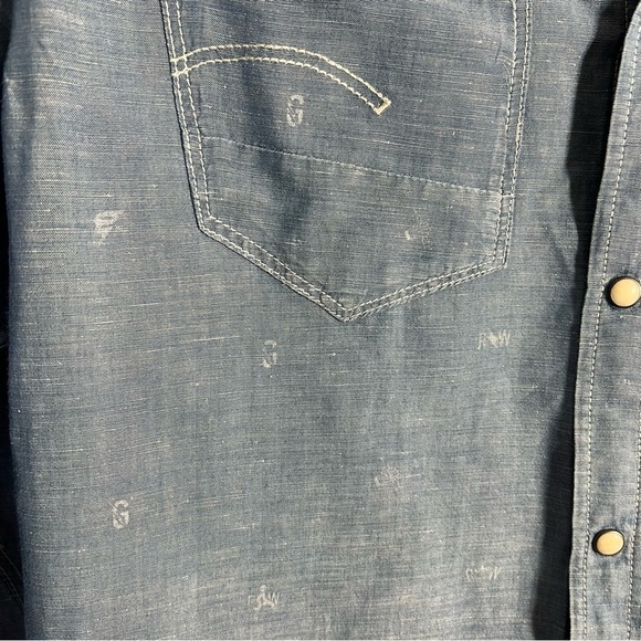 G Star Raw Mens Arc 3D Long Sleeve Shirt Size XL blue Western Cowboy Button Snap - Picture 3 of 16
